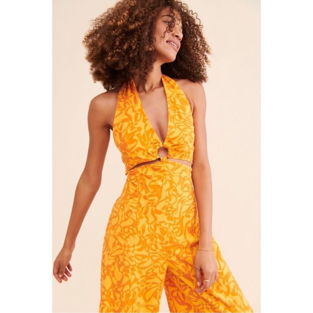 Women's Orange Halter Jumpsuit with Ring Detail